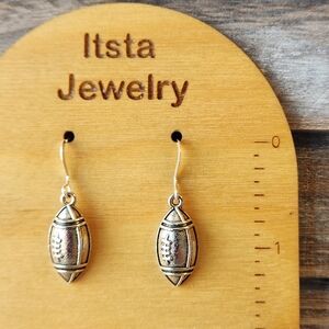 Football Charm Drop Earrings Sterling Silver French Earwires